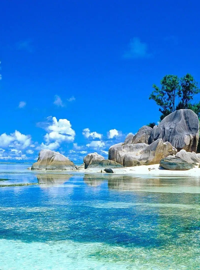 Granite coastline and reef, Seychelles